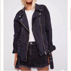 Free People black denim moto jacket